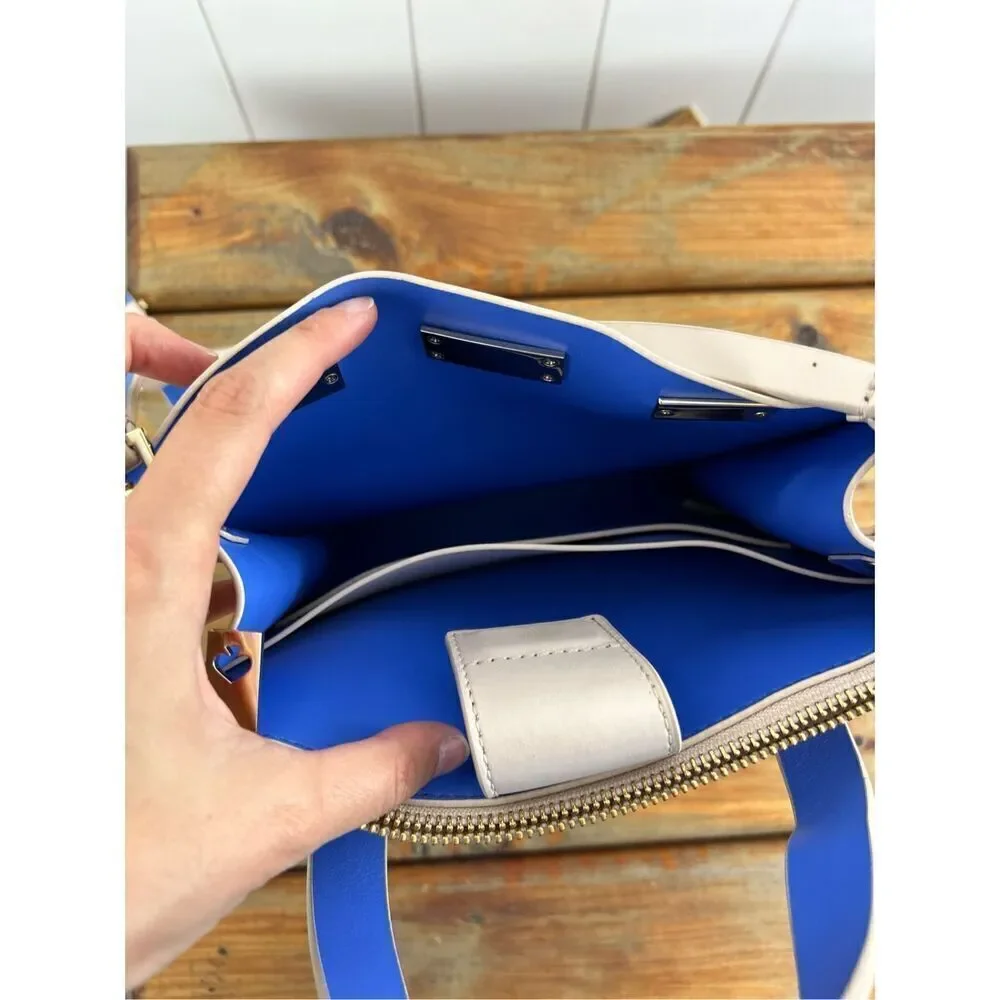 Kate Spade Pumice and Adventure Blue Arbour Hill Kyra‎ Convertible Leather Tote